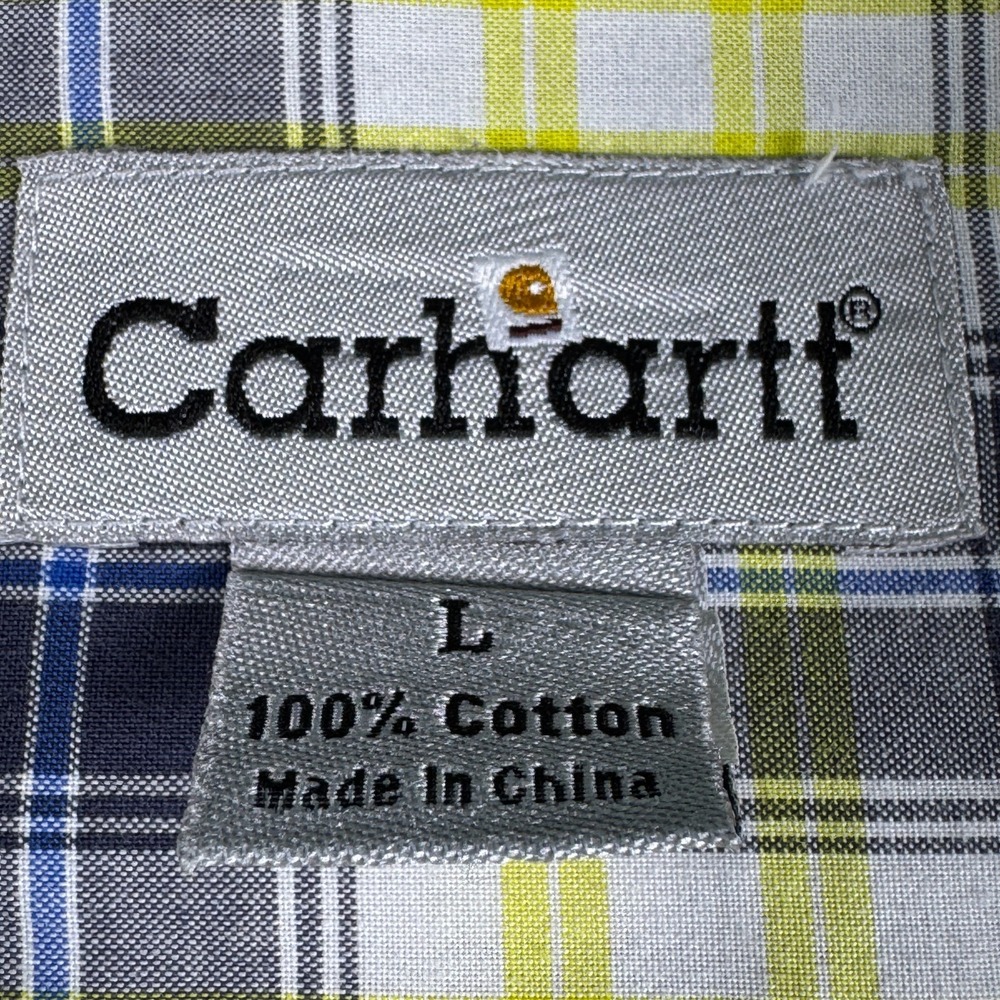 Carhartt Men's Short Sleeve Yellow and Gray‎ Button Up Shirt Size Large - Picture 5 of 11